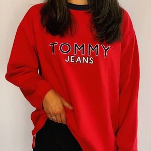 Tommy Hilfiger red sweatshirt fleece lined inside